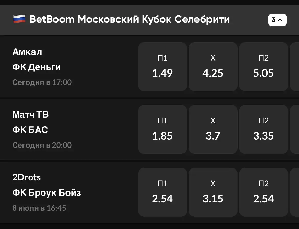 BetBoom открывает линию на BetBoom Московский Кубок Селебрити
