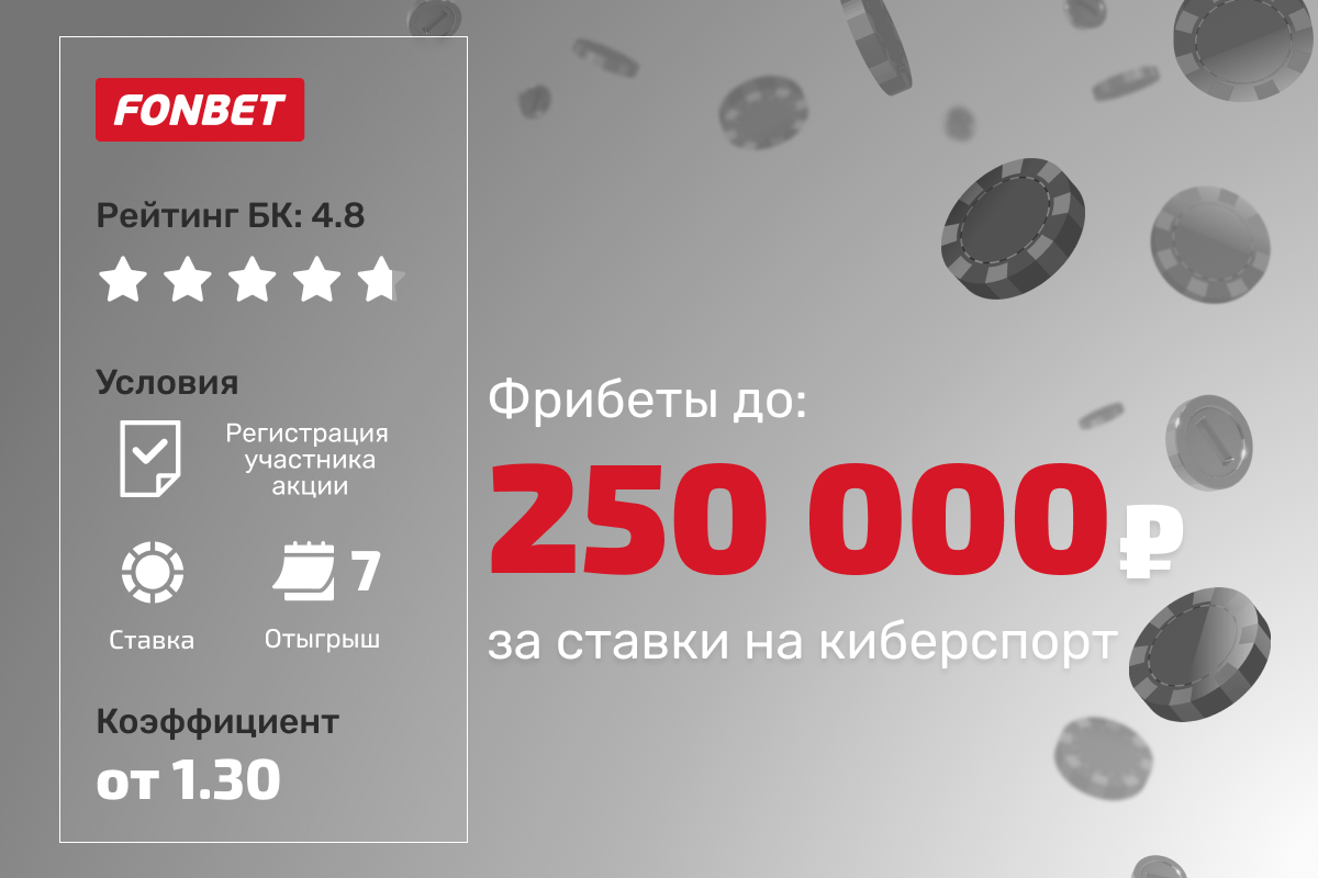 Фонбет: фрибет до 250 000 рублей за ставки на киберспорт