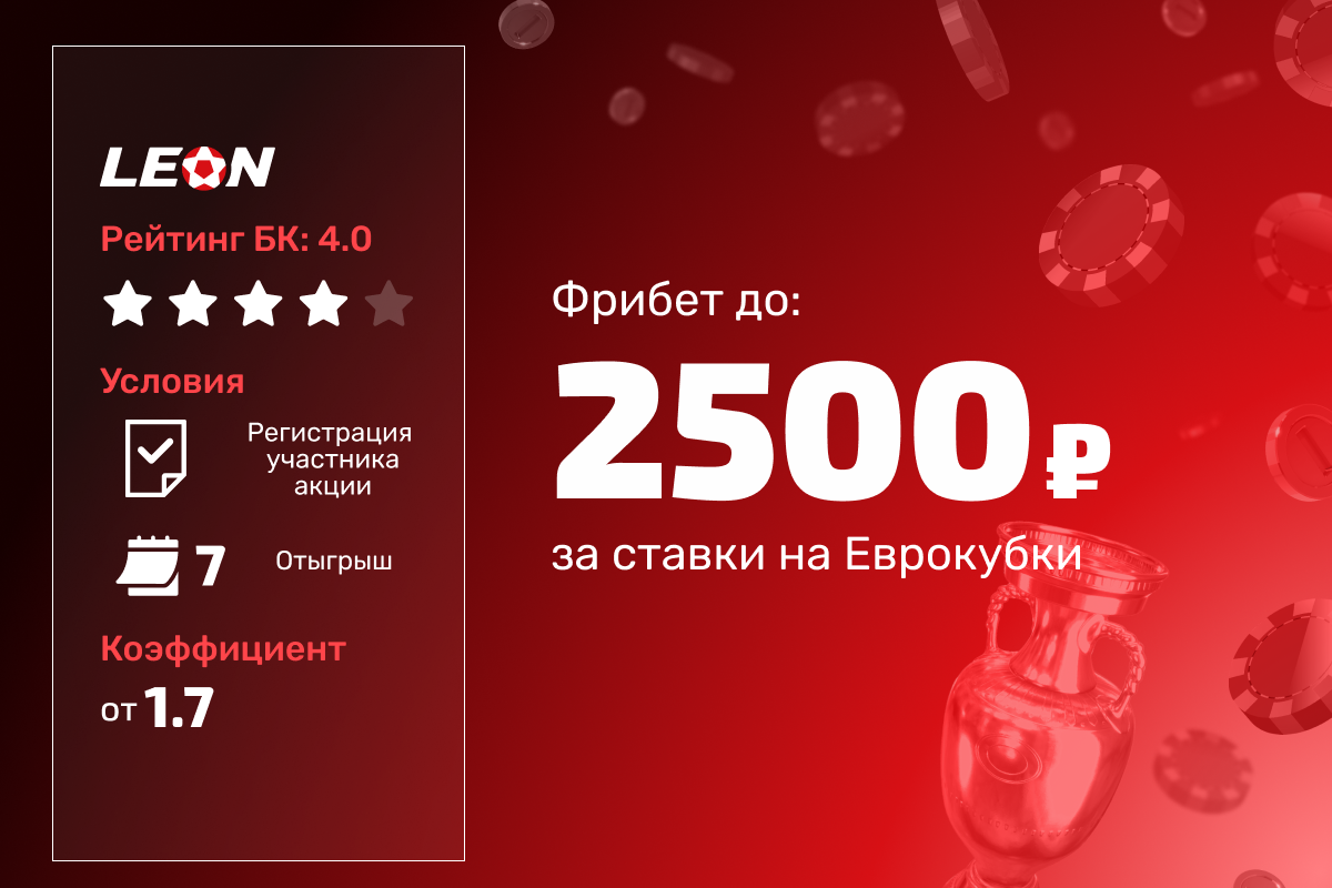 Леон: 5 фрибетов по 500 рублей за ставки на матчи еврокубков
