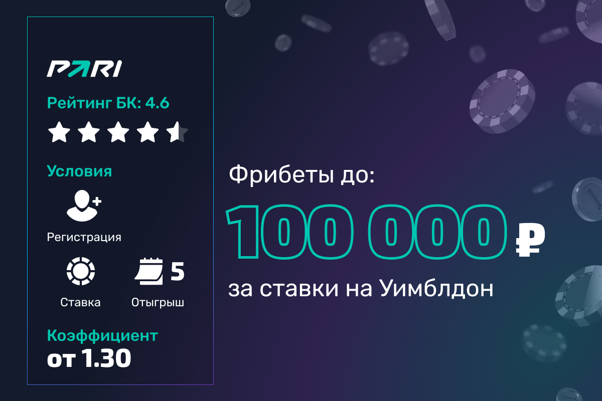 Pari: розыгрыш 2000000 рублей фрибетами за ставки на Уимблдон
