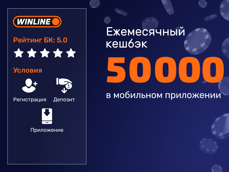 Winline: Фрибет 50 000 рублей и кэшбек каждый месяц в мобильном приложении