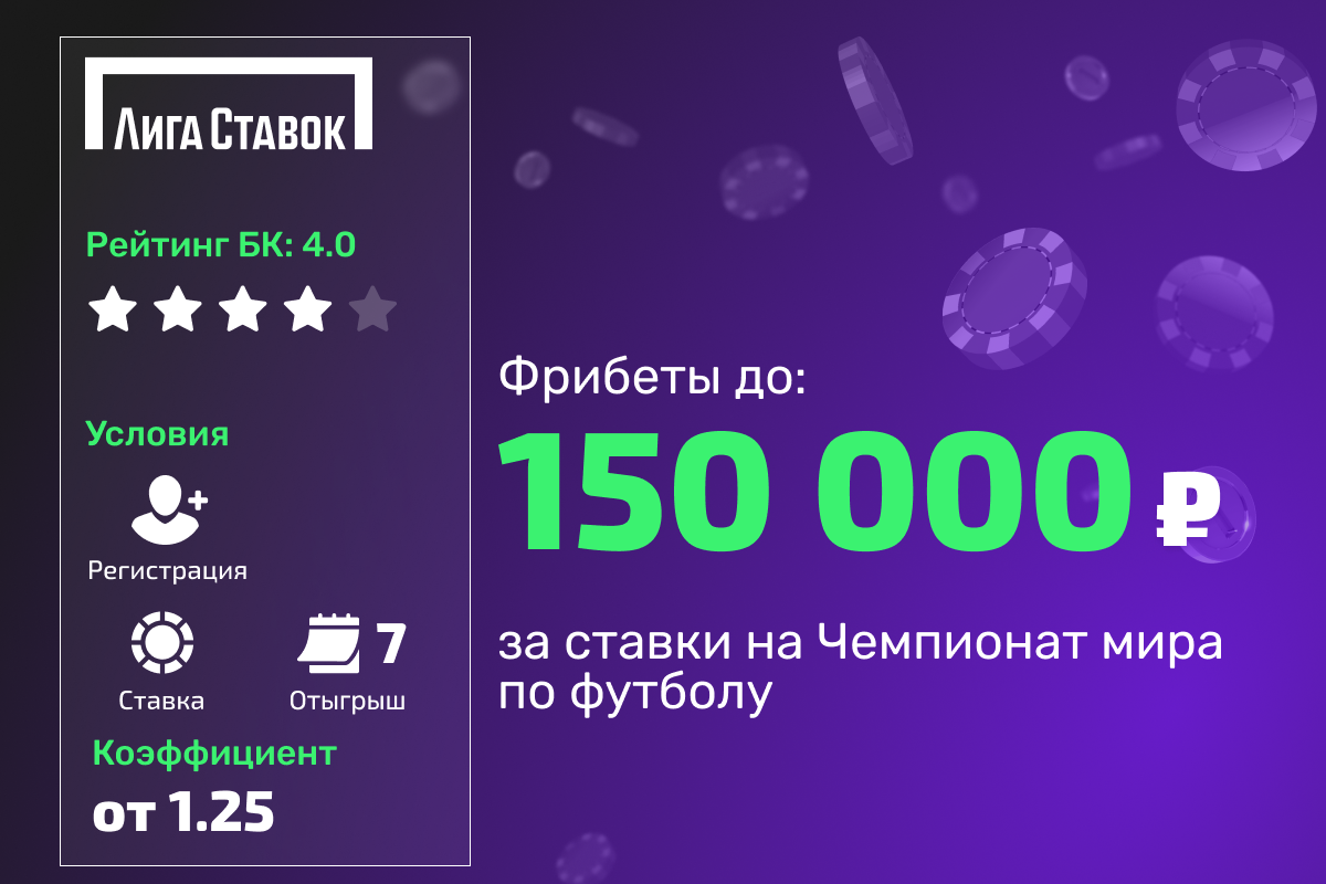 Лига Ставок: розыгрыш 1000000 рублей фрибетами за ставки на матчи ЧМ-2026
