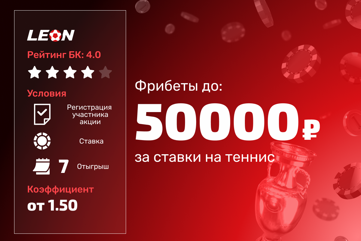 Турнир Леон: фрибеты до 50 000 рублей за ставки на теннис