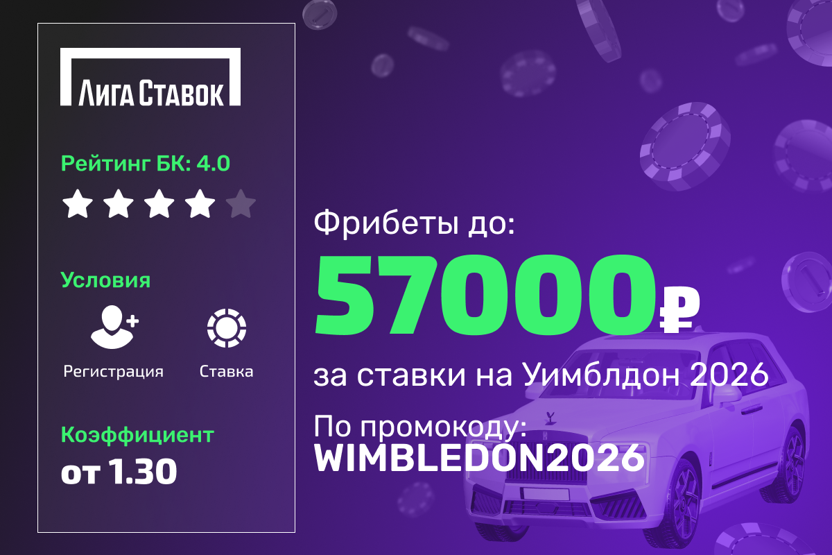Лига Ставок: фрибеты за ставки на Уимблдон 2026
