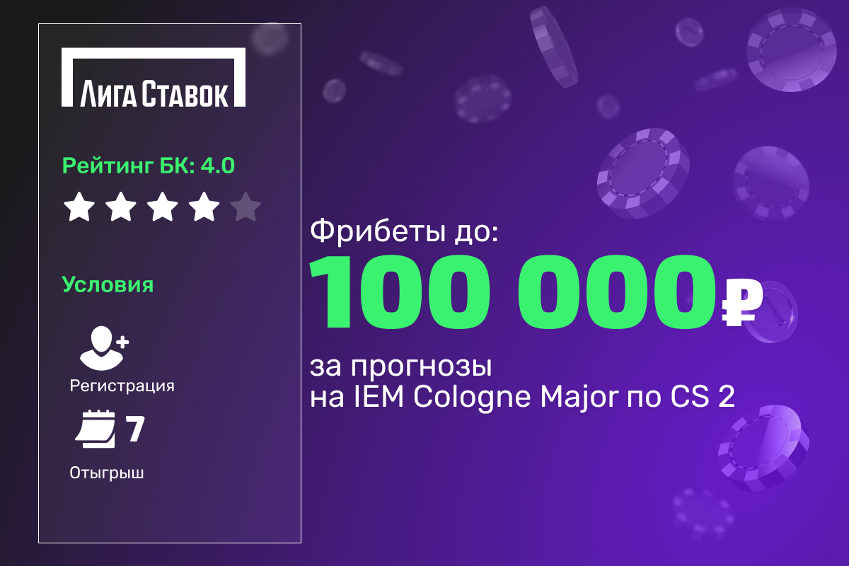Лига Ставок: фрибеты до 100000 рублей за прогнозы на IEM Cologne Major