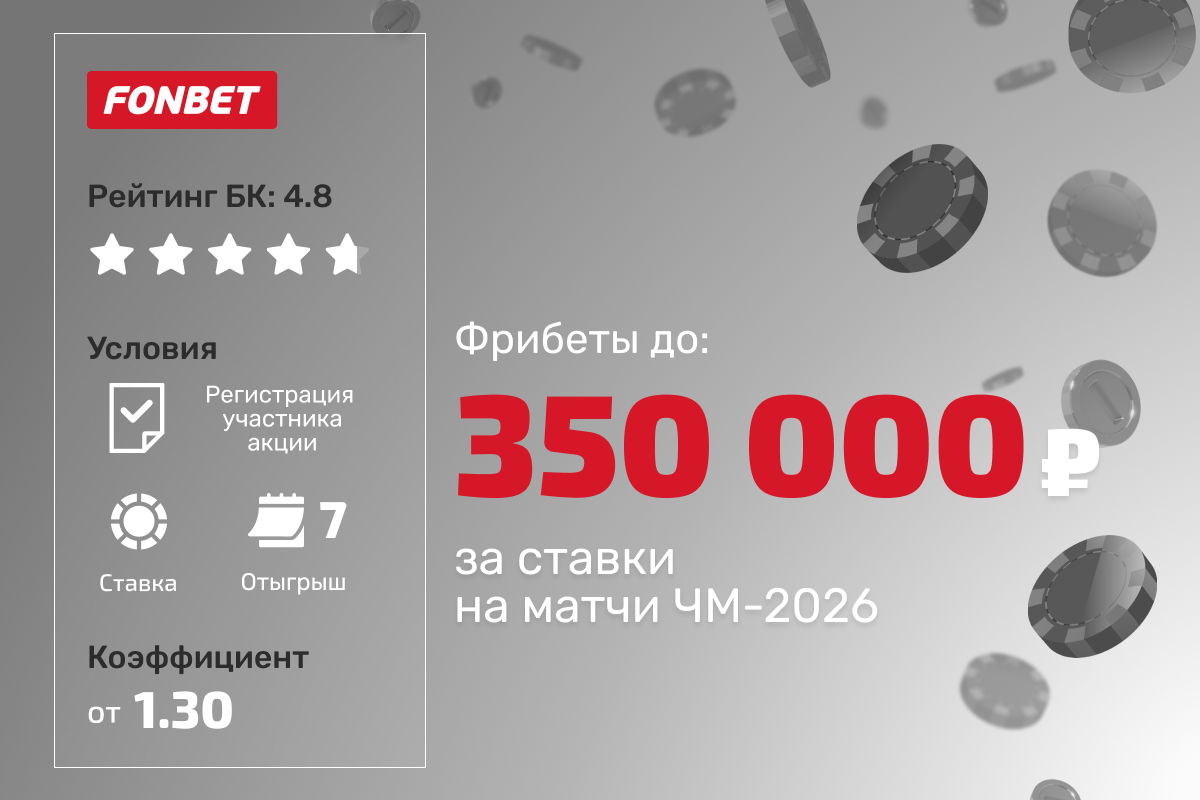 Фонбет: розыгрыш 50000000 рублей фрибетами за ставки на матчи ЧМ-2026