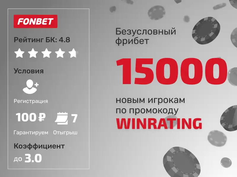 Промокод WINRATING в Фонбет для новых пользователей: активируй фрибет до 15 000 рублей.