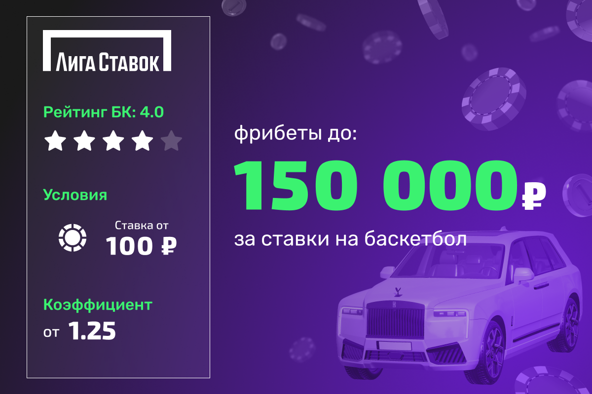 Лига Ставок: фрибеты до 150000 рублей за ставки на баскетбол
