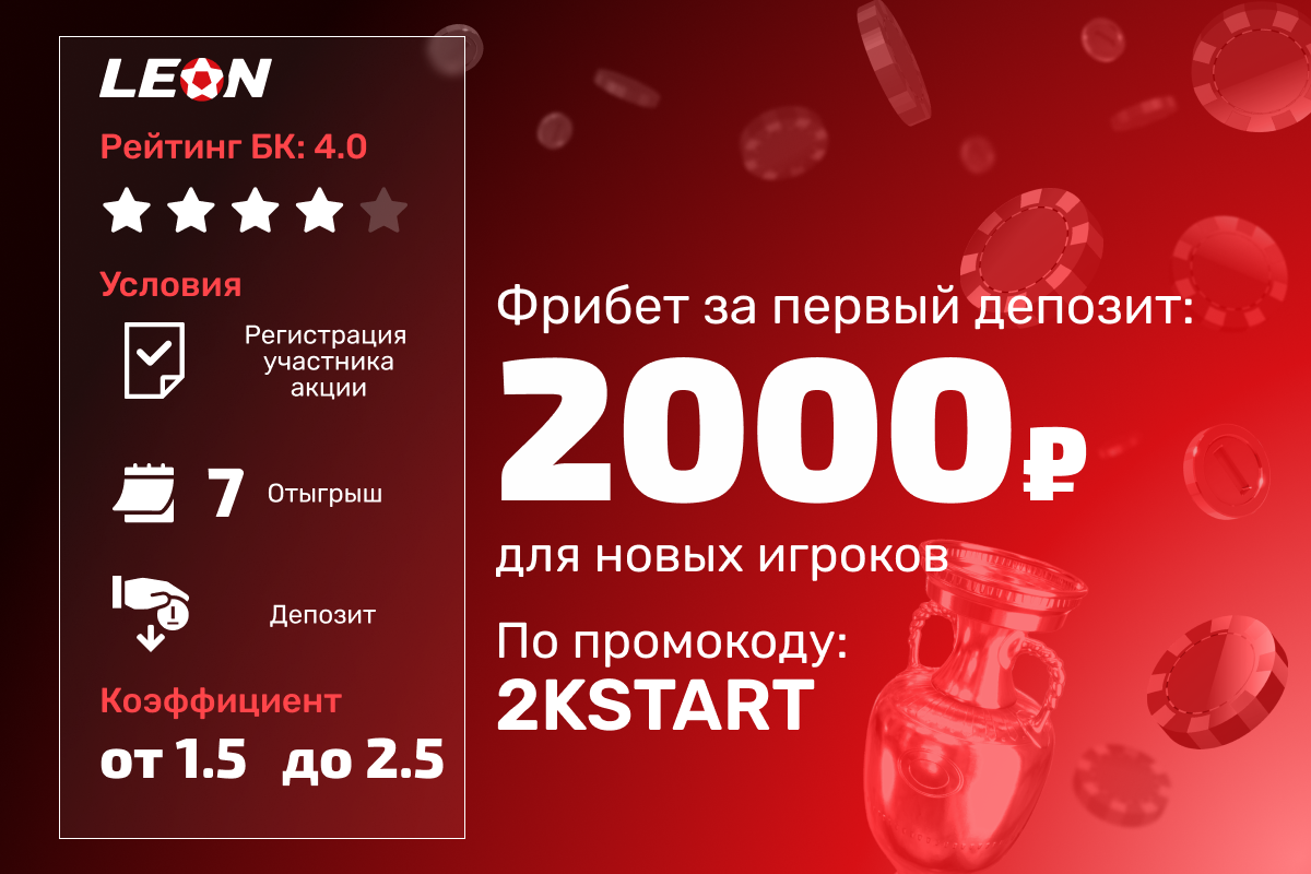 Леон: фрибет 2000 рублей за первый депозит