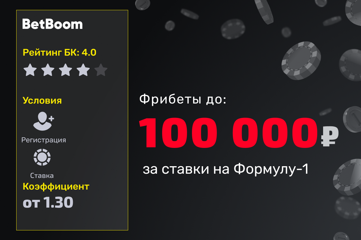 BetBoom: розыгрыш 300000 рублей фрибетами за ставки на Формулу-1