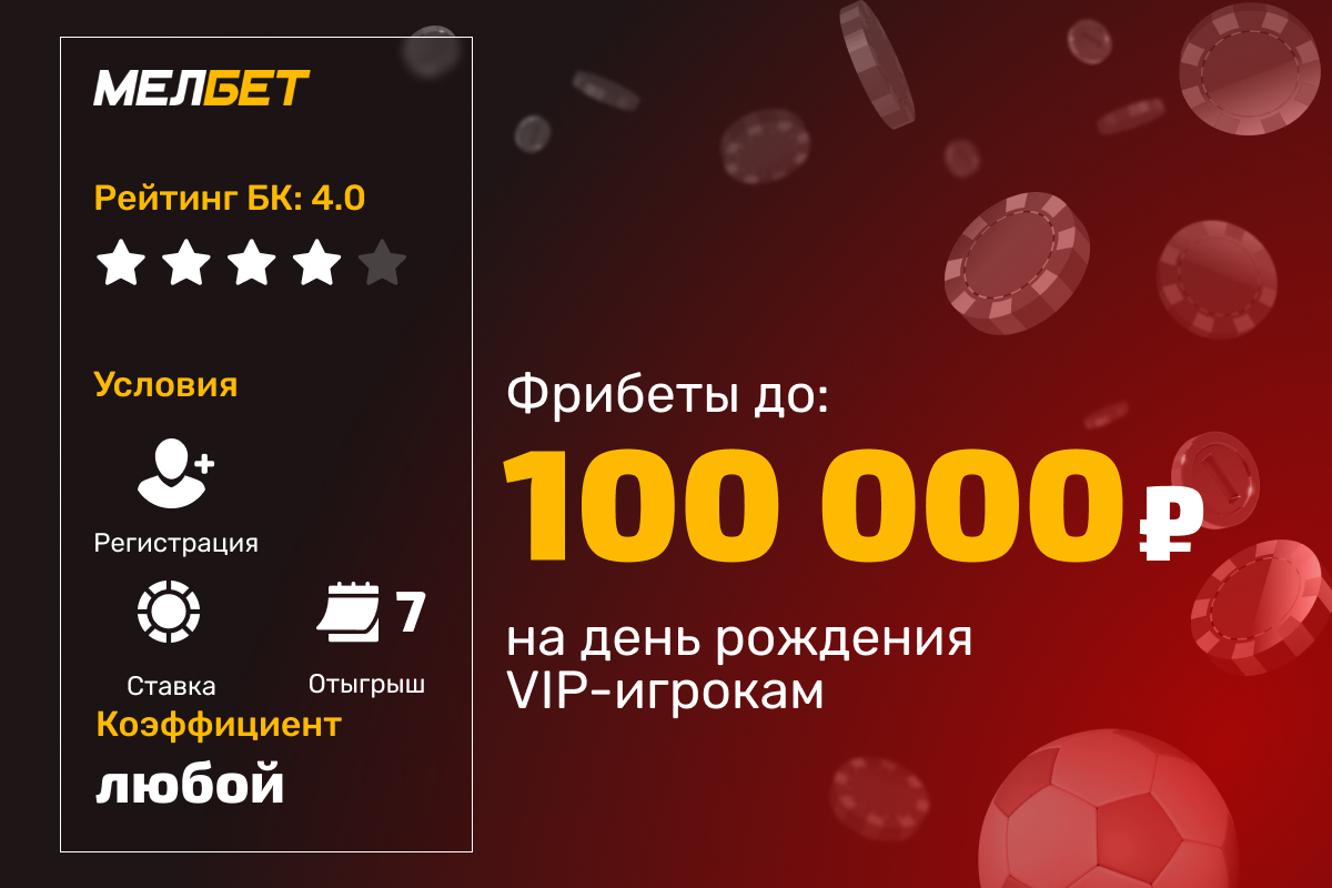 Мелбет: фрибет до 100 000 рублей на день рождения VIP-игрокам