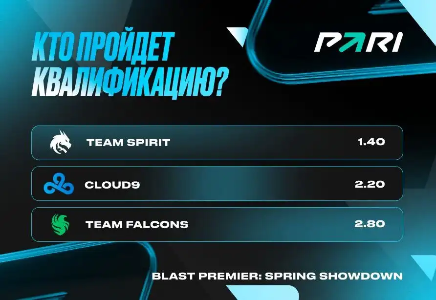 PARI: Cloud9 и Team Spirit — фавориты BLAST Premier: Spring Showdown 2024