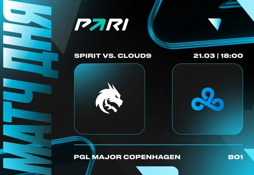 Клиент PARI поставил 600 000 рублей на Cloud9 против Team Spirit на PGL Major Copenhagen 2024 по CS2