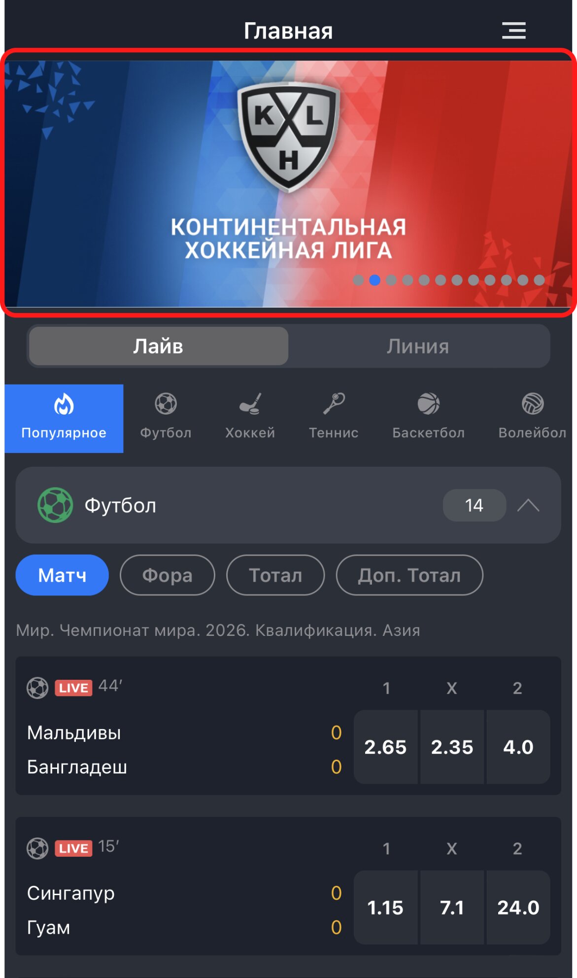 Баннер в мобильном приложении БалтБет на айфон