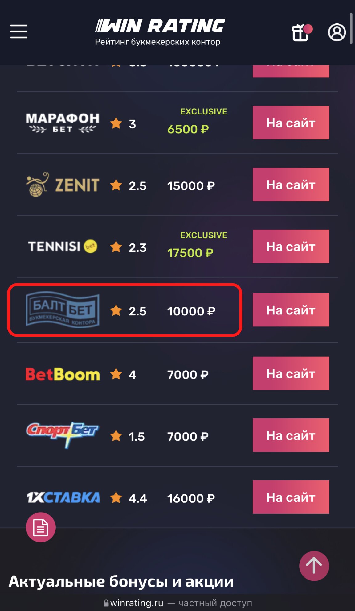 Выбор БалтБет на сайте