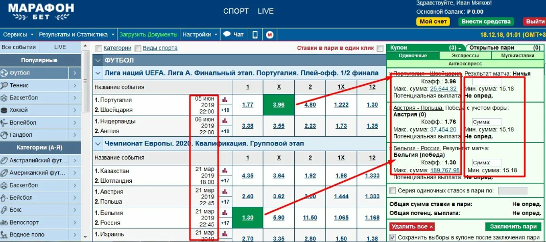 Как делать ставки в БК Марафон