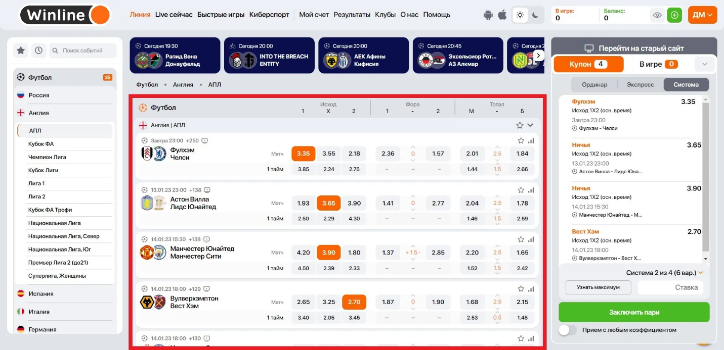 Система в Винлайн