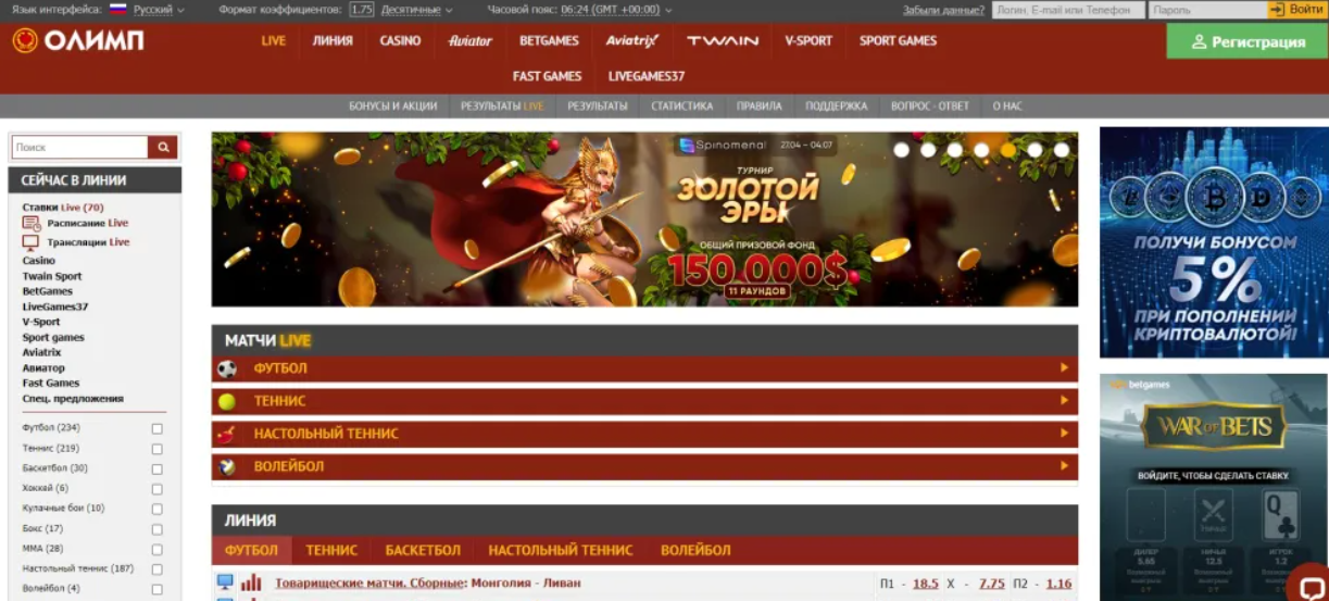 Зеркало букмекерской конторы Олимп