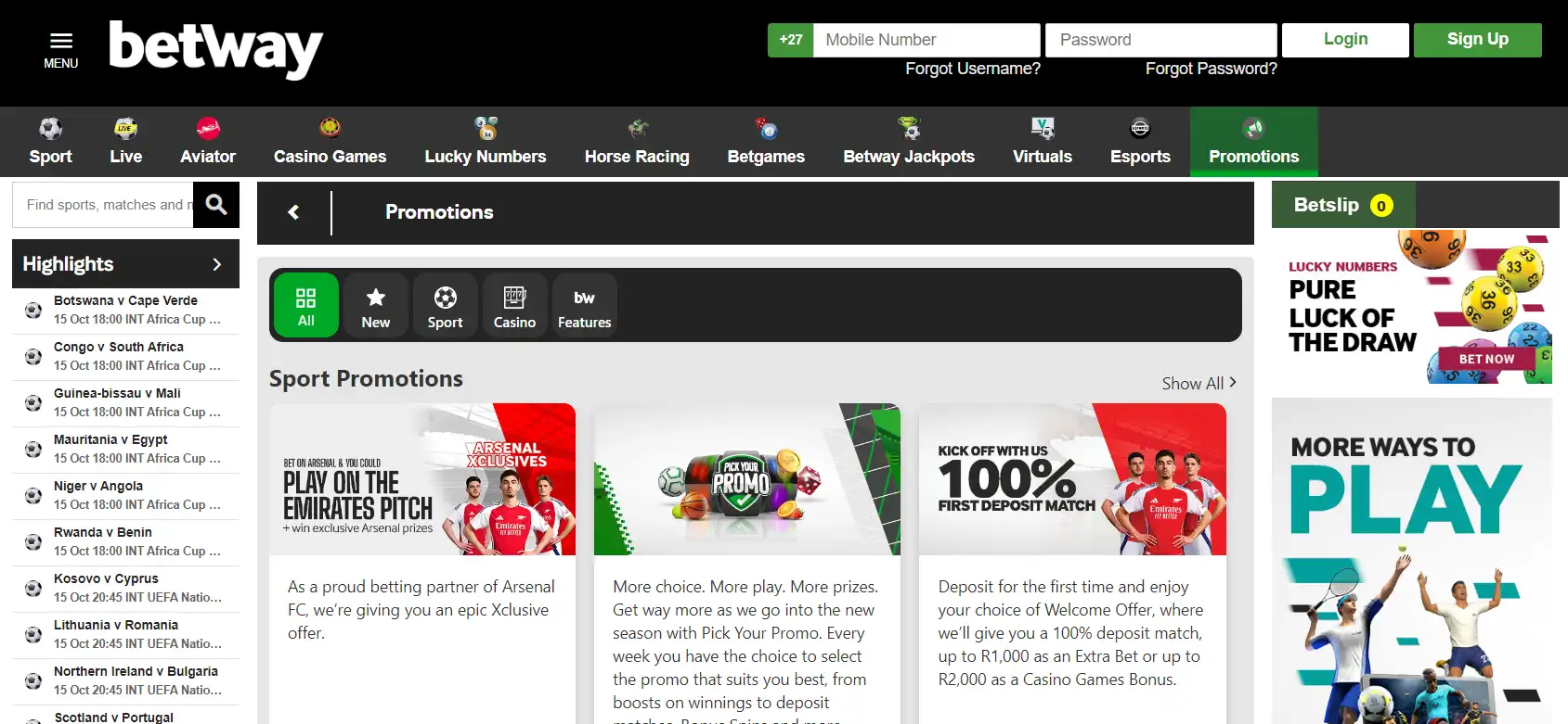 Betway бонусы