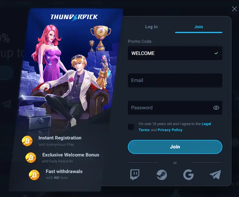 Thunderpick регистрация